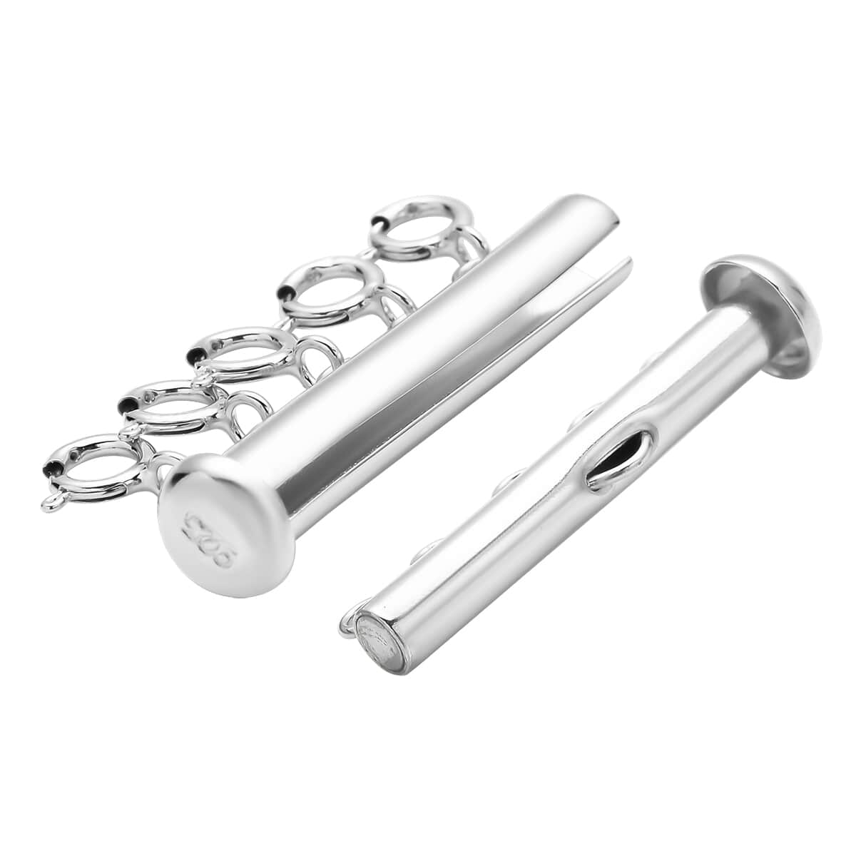 Rhodium Over Sterling Silver 5 Row Magnetic Lock with 5pcs 5mm Spring Lock (2.90 g) image number 2