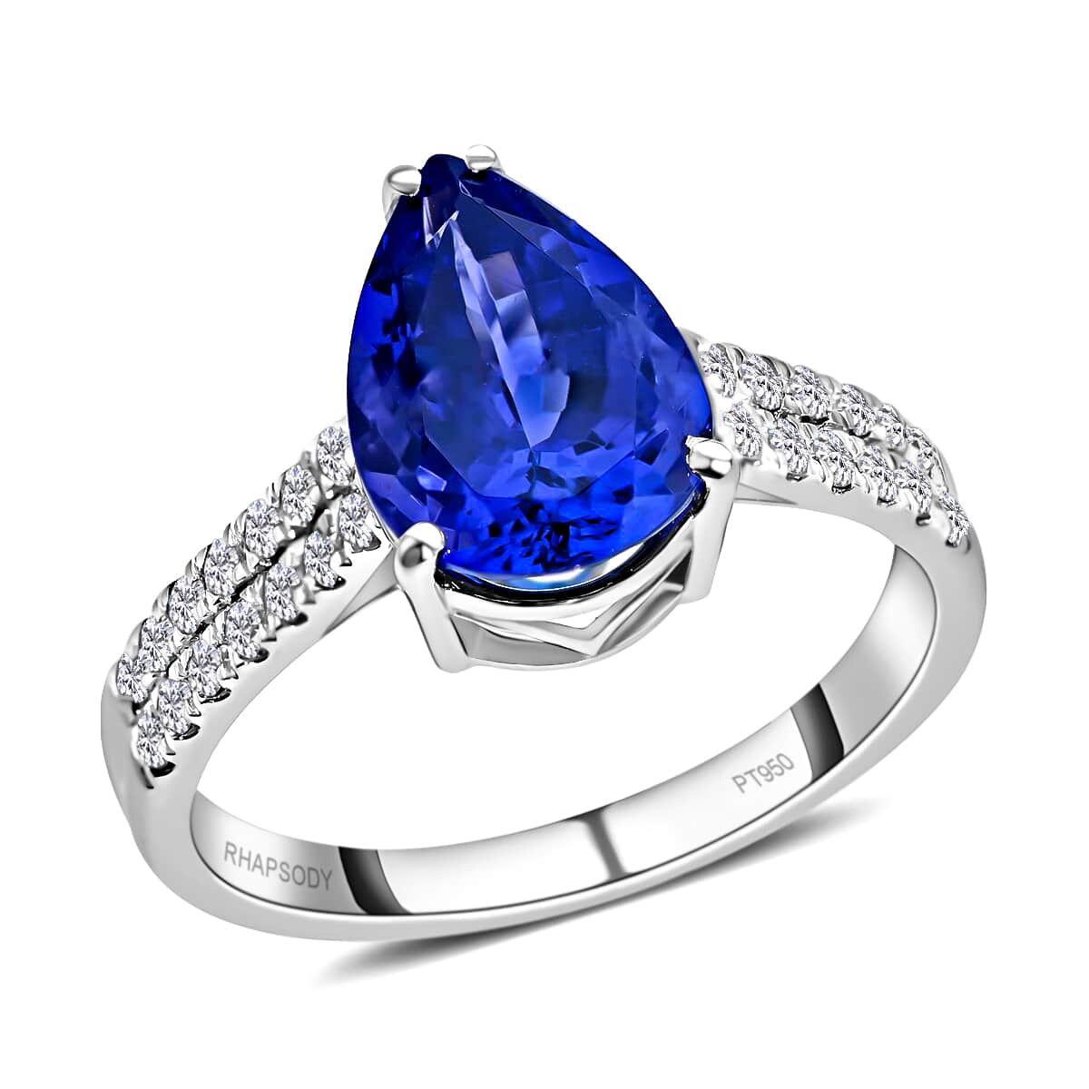 Certified Rhapsody 950 Platinum AAAA Tanzanite and E-F VS Diamond Ring (Size 5.5) 5.50 Grams 3.60 ctw image number 0