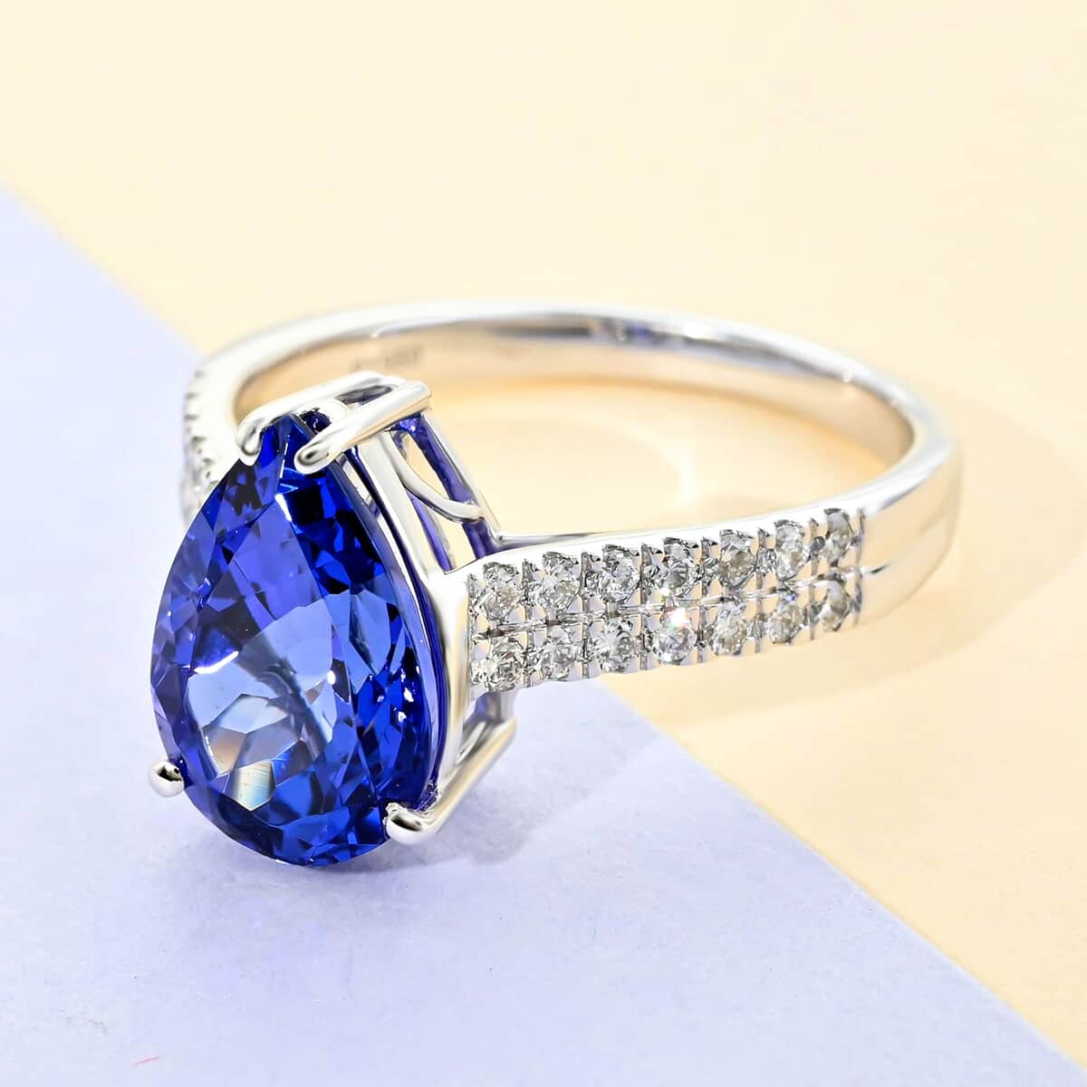 Certified Rhapsody 950 Platinum AAAA Tanzanite and E-F VS Diamond Ring (Size 5.5) 5.50 Grams 3.60 ctw image number 1