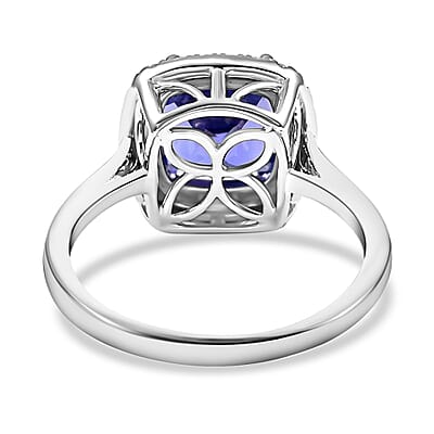 Certified and Appraised Rhapsody 950 Platinum AAAA Tanzanite and E-F VS Diamond Halo Ring (Size 5.5) 5.65 Grams 3.25 ctw