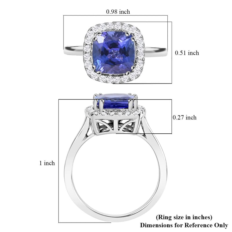 Certified and Appraised Rhapsody 950 Platinum AAAA Tanzanite and E-F VS Diamond Halo Ring (Size 5.5) 5.65 Grams 3.25 ctw