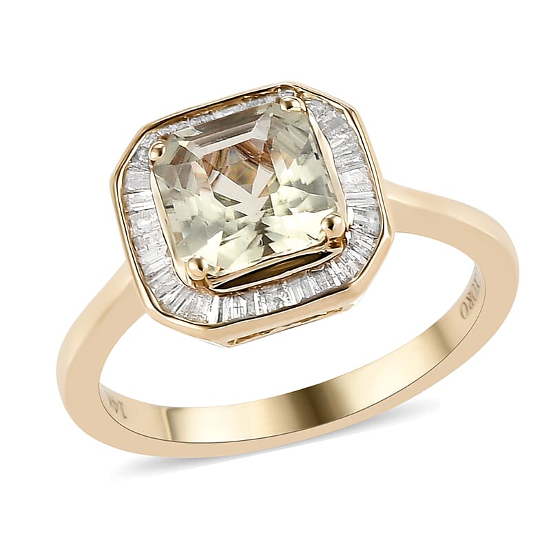 Luxoro 14K Yellow Gold AAA Asscher Cut Turkizite and G-H I3 Diamond Halo Ring (Size 5.5) 2.20 ctw