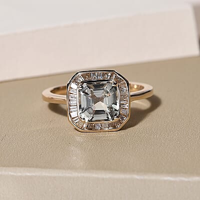Luxoro 14K Yellow Gold AAA Asscher Cut Turkizite and G-H I3 Diamond Halo Ring (Size 5.5) 2.20 ctw