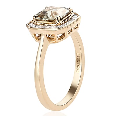 Luxoro 14K Yellow Gold AAA Asscher Cut Turkizite and G-H I3 Diamond Halo Ring (Size 5.5) 2.20 ctw