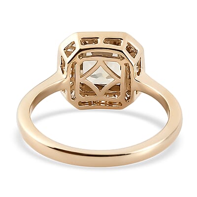 Luxoro 14K Yellow Gold AAA Asscher Cut Turkizite and G-H I3 Diamond Halo Ring (Size 5.5) 2.20 ctw