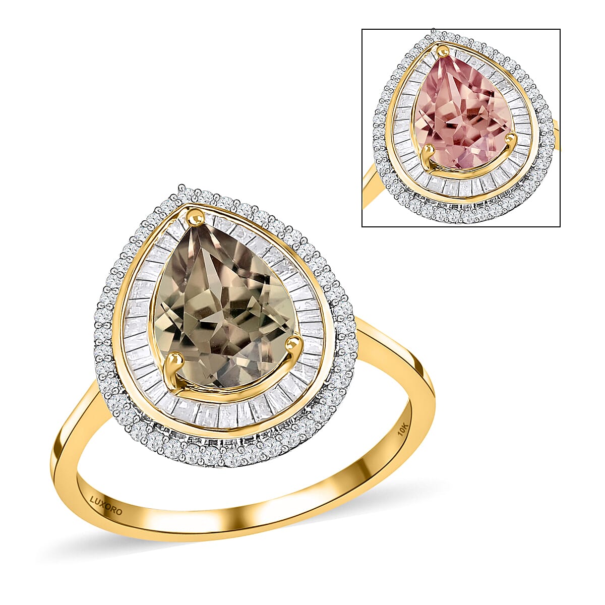 Luxoro 10K Yellow Gold AAA Turkizite and Diamond Pear Shape Double Halo Ring (Size 5.5) 2.40 ctw