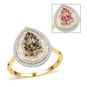 Luxoro 10K Yellow Gold AAA Turkizite and Diamond Pear Shape Double Halo Ring (Size 5.5) 2.40 ctw