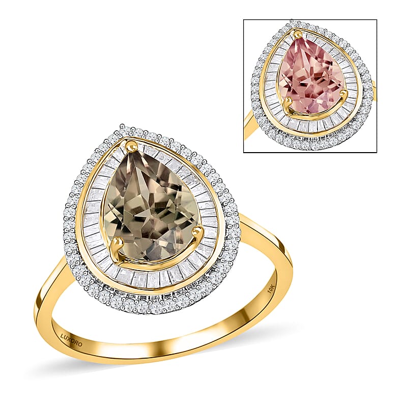 Luxoro 10K Yellow Gold AAA Turkizite and Diamond Pear Shape Double Halo Ring (Size 5.5) 2.40 ctw