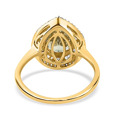 Luxoro 10K Yellow Gold AAA Turkizite and Diamond Pear Shape Double Halo Ring (Size 5.5) 2.40 ctw
