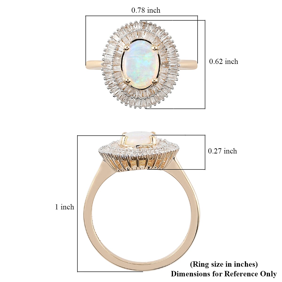 Luxoro 14K Yellow Gold AAA Australian Lightning Ridge Black Opal and G-H I3 Diamond Double Halo Ring (Size 5.5) 1.15 ctw