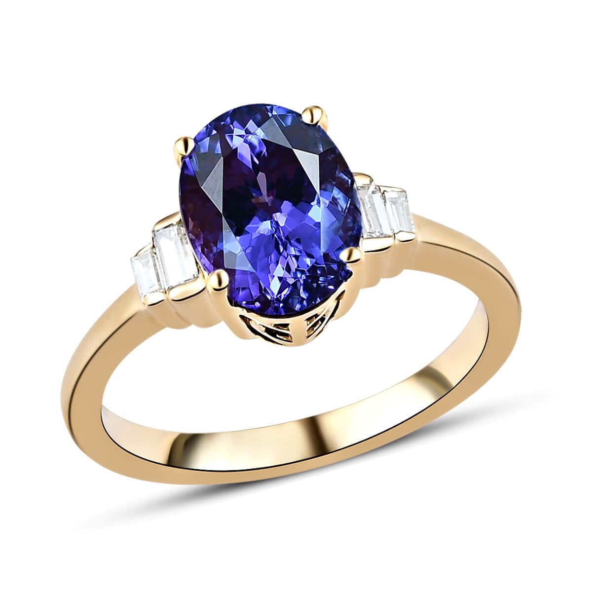 LUXORO 14K Yellow Gold Premium Tanzanite and Diamond G-H I3 Ring (Size 6.0) 3.65 Grams 2.90 ctw image number 0