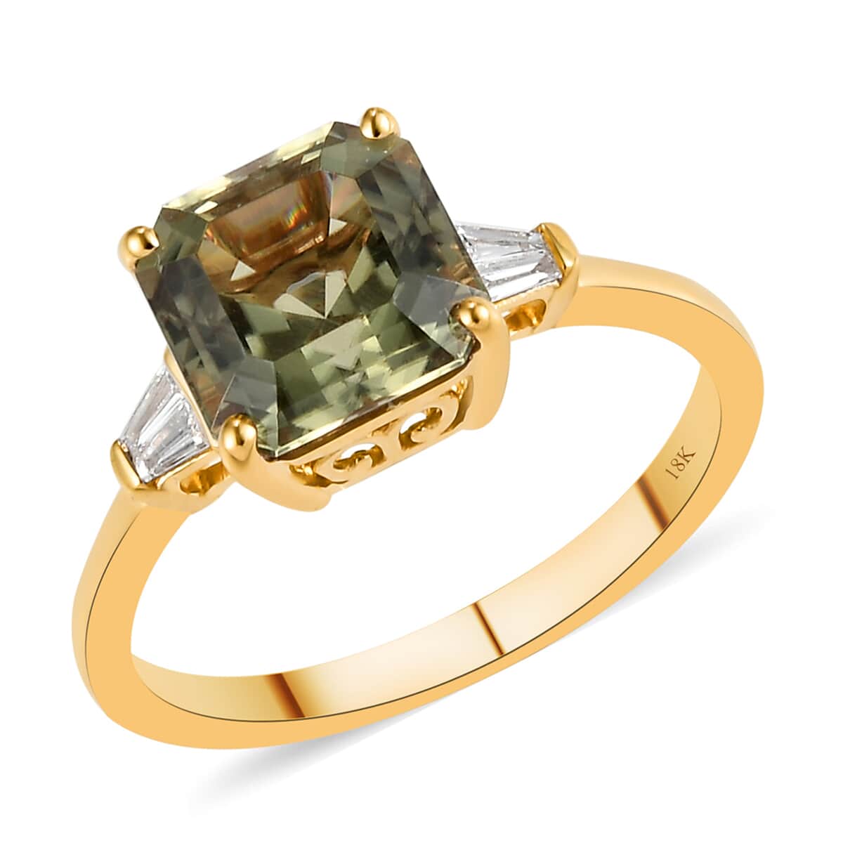 Iliana 18K Yellow Gold Asscher Cut AAA Turkizite and G-H SI Diamond Ring (Size 5.5) 3.35 ctw image number 0