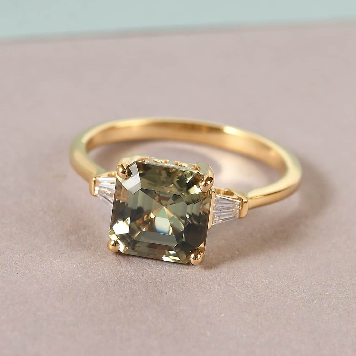 ILIANA 18K Yellow Gold Asscher Cut AAA Turkizite and G-H SI Diamond Ring 3.20 Grams 2.90 ctw image number 1