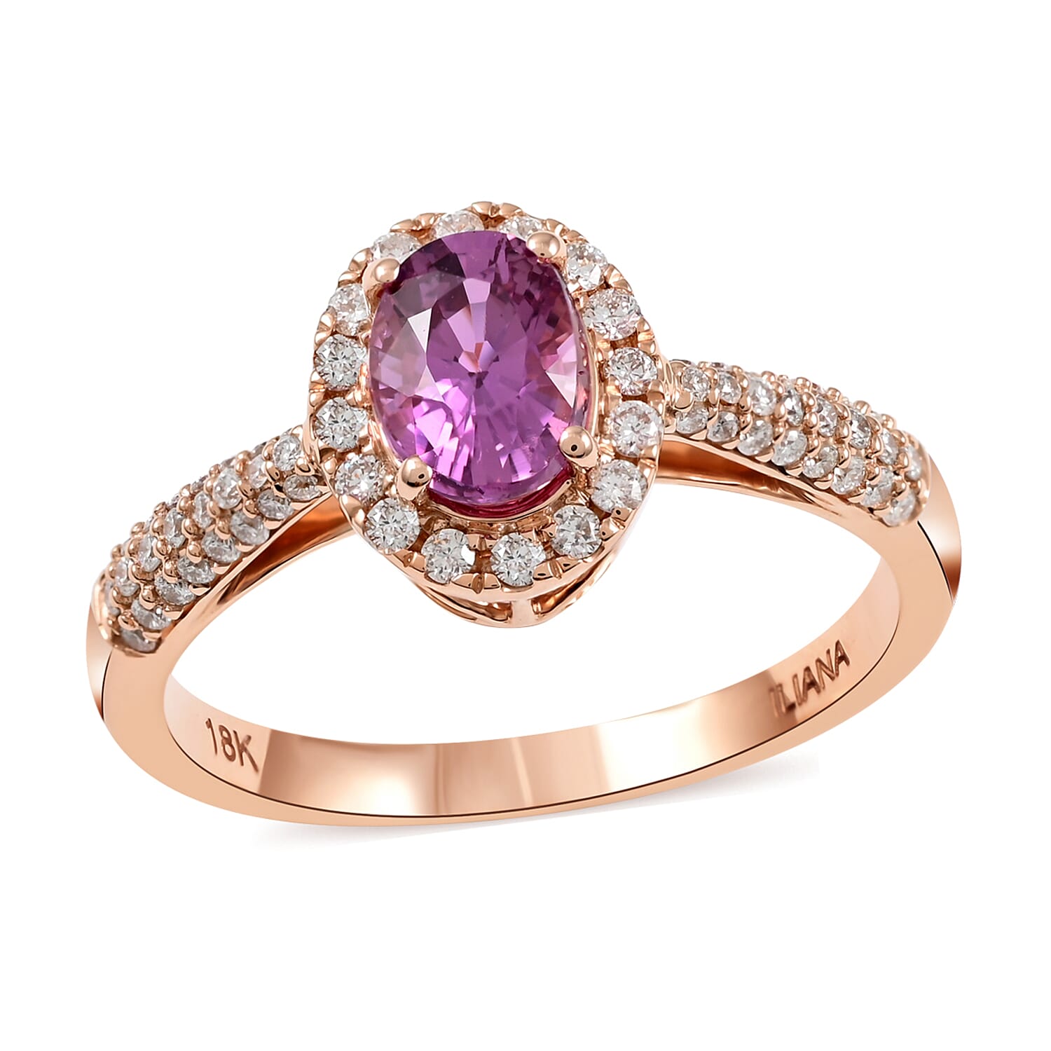 Certified and Appraised Iliana 18K Rose Gold AAA Madagascar Pink Sapphire and G-H SI Diamond Halo Ring (Size 5.5) 1.35 ctw