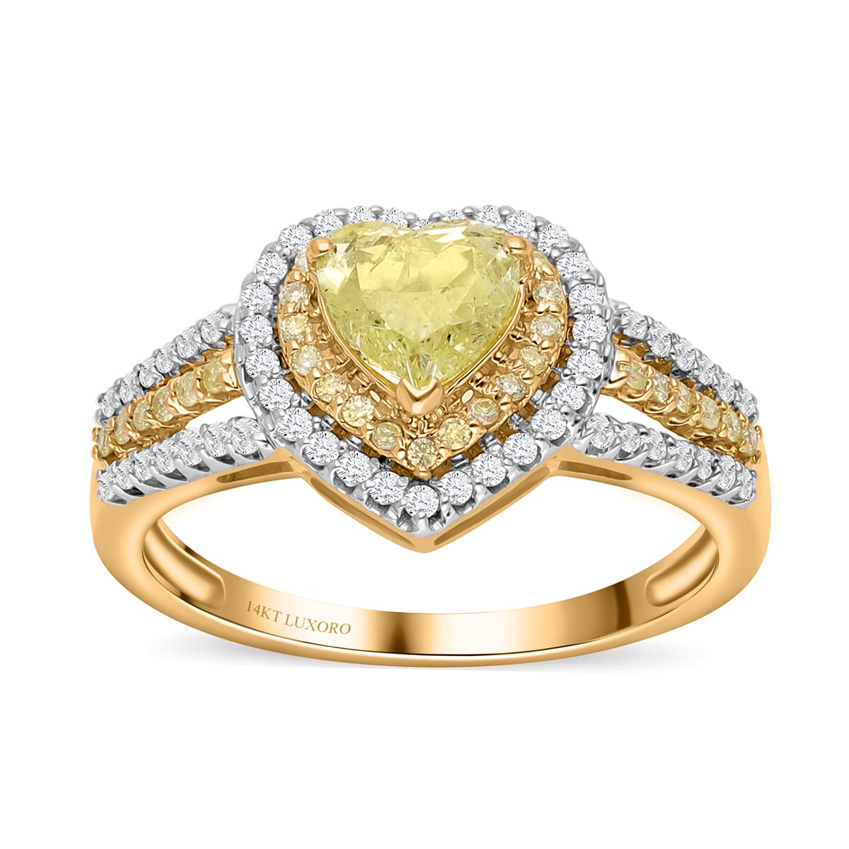 SGL Certified Luxoro 14K Yellow Gold Natural Yellow and White Diamond I1-I2 Heart Ring (Size 5.5) 4.10 Grams 1.50 ctw image number 0