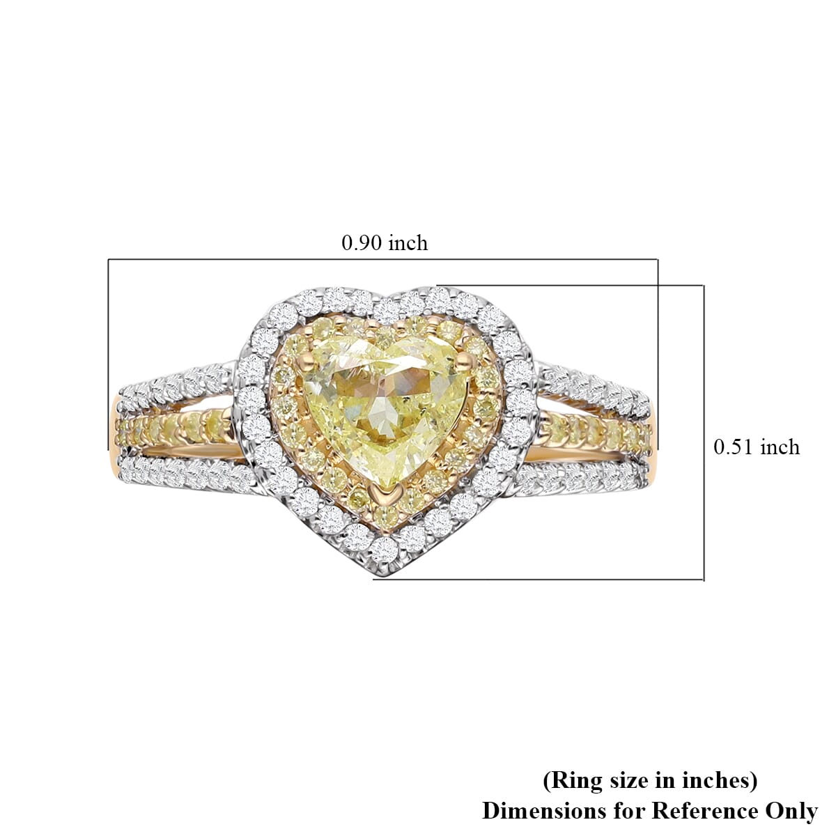 SGL Certified Luxoro 14K Yellow Gold Natural Yellow and White Diamond I1-I2 Heart Ring (Size 5.5) 4.10 Grams 1.50 ctw image number 5