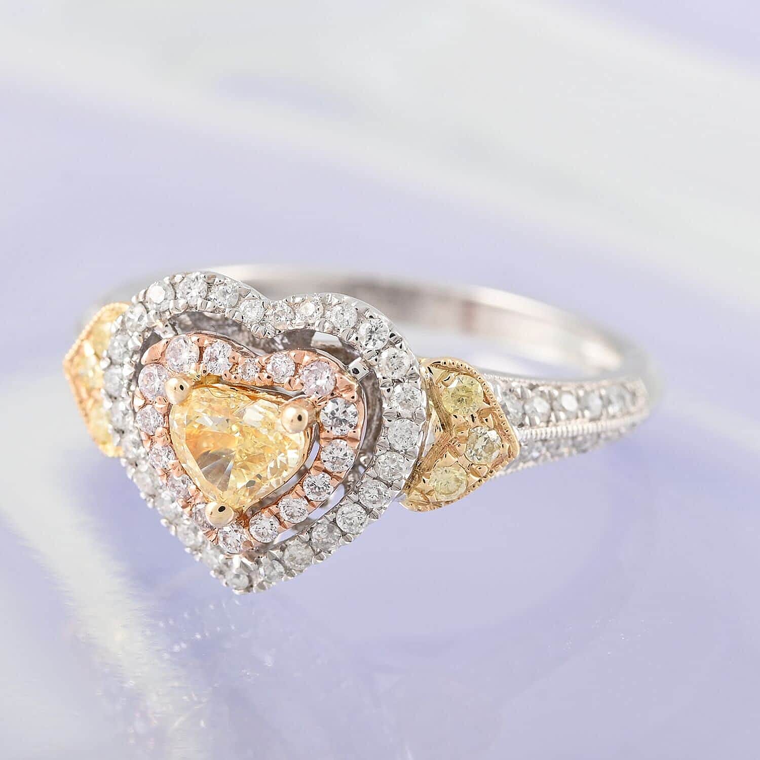 14K Yellow, Rose and White Gold Natural Yellow, Pink and White Diamond (I2) Ring (Size 5.5) 0.75 ctw