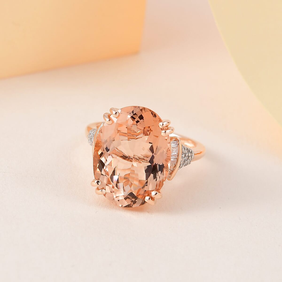 Luxoro 14K Rose Gold AAA Marropino Morganite and G-H I2 Diamond Ring (Size 5.5) 4.25 Grams 8.75 ctw image number 1