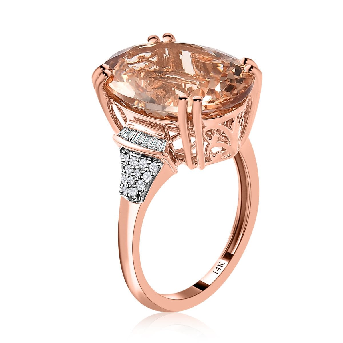 Luxoro 14K Rose Gold AAA Marropino Morganite and G-H I2 Diamond Ring (Size 5.5) 4.25 Grams 8.75 ctw image number 3