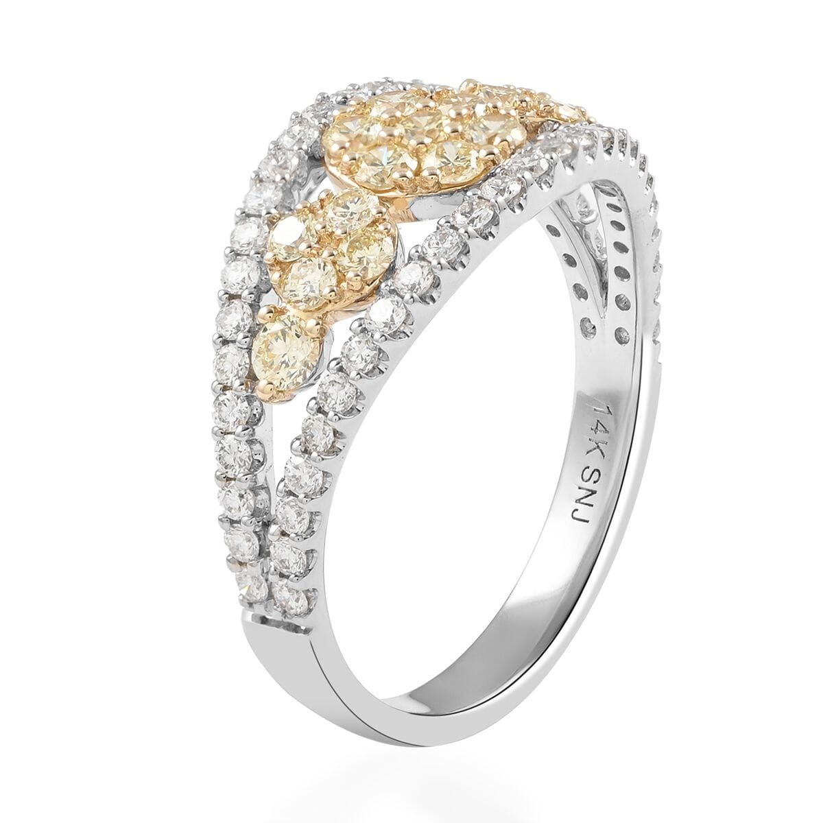 14K White and Yellow Gold Diamond and Natural Yellow Diamond Flower Ring (Size 5.5) 1.00 ctw image number 3