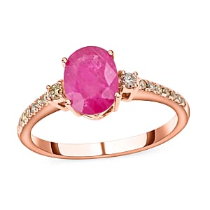 Luxoro AAA Mozambique Ruby Ring, 14K Rose Gold Ring, Diamond Accent Ring, Gold Jewelry 1.60 ctw