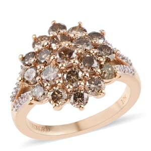 Luxoro 10K Yellow Gold Natural Champagne and White Diamond Floral Ring (Size 6.5) 2.00 ctw