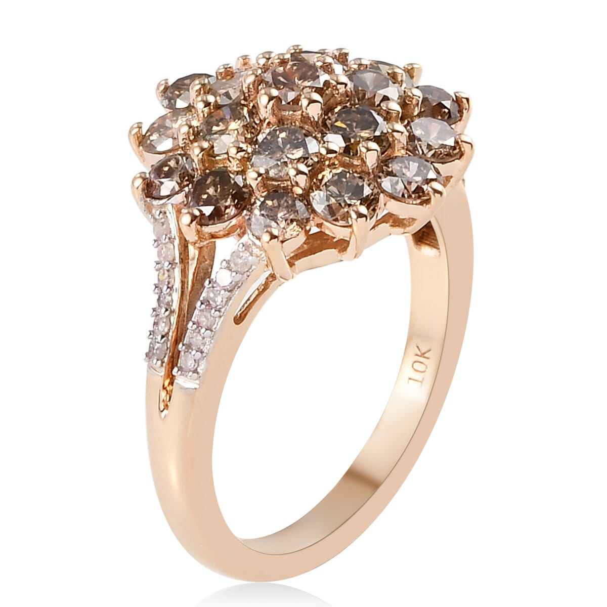 Luxoro 10K Yellow Gold Natural Champagne and White Diamond Floral Ring (Size 6.5) 2.00 ctw image number 3