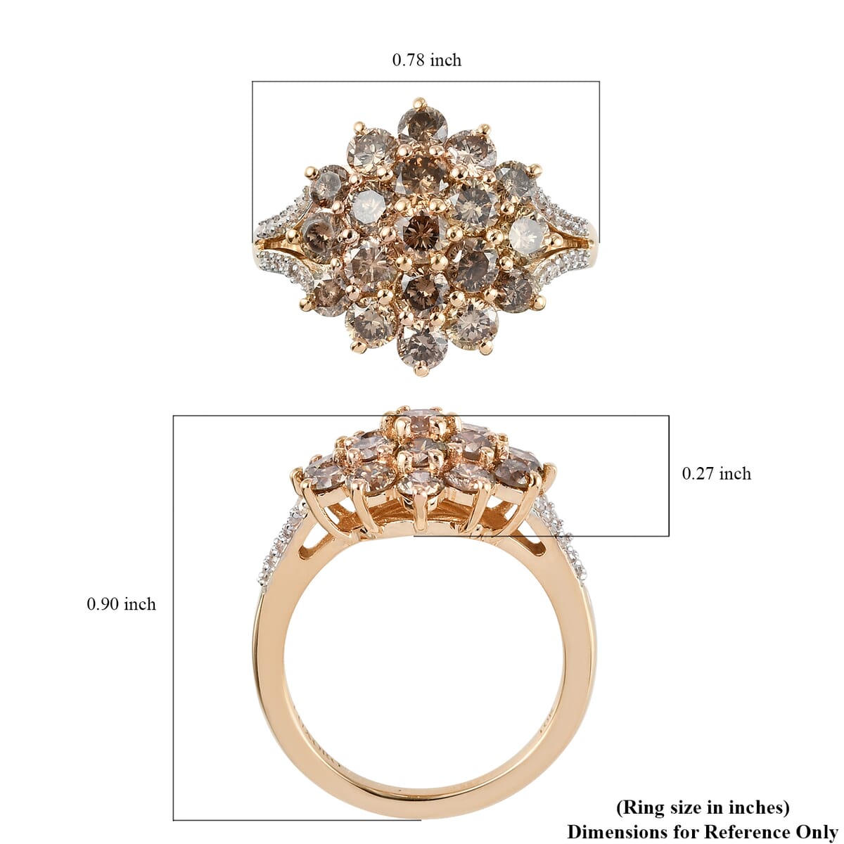 Luxoro 10K Yellow Gold Natural Champagne and White Diamond Floral Ring (Size 6.5) 2.00 ctw image number 5
