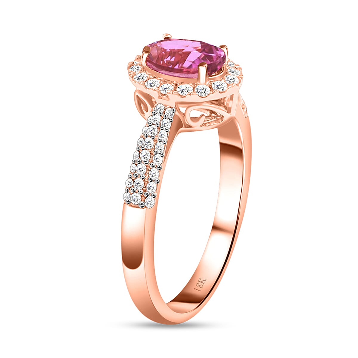 Certified and Appraised Iliana 18K Rose Gold AAA Madagascar Pink Sapphire and G-H SI Diamond Halo Ring (Size 6.5) 1.35 ctw image number 3