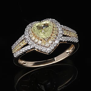 SGL Certified Luxoro 14K Yellow Gold Natural Yellow and White Diamond I1-I2 Heart Ring (Size 6.5) 4.10 Grams 1.50 ctw