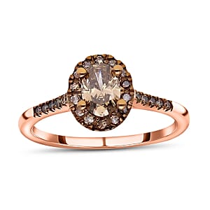 Luxoro Natural Champagne Diamond Ring, 10K Rose Gold Ring, Natural Champagne Diamond Oval Shape Ring, Halo Ring, Wedding Ring, Engagement Ring 1.00 ctw