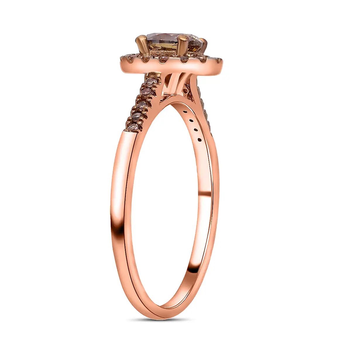 Luxoro Natural Champagne Diamond Ring, 10K Rose Gold Ring, Natural Champagne Diamond Oval Shape Ring, Halo Ring, Wedding Ring, Engagement Ring 1.00 ctw image number 4
