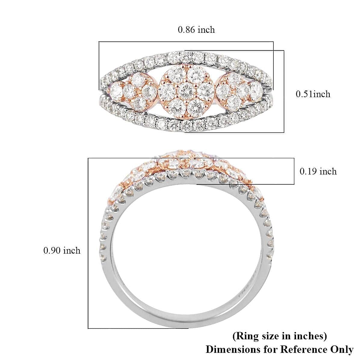 14K White and Rose Gold Natural White and Pink Diamond Flower Ring (Size 6.5) 1.00 ctw