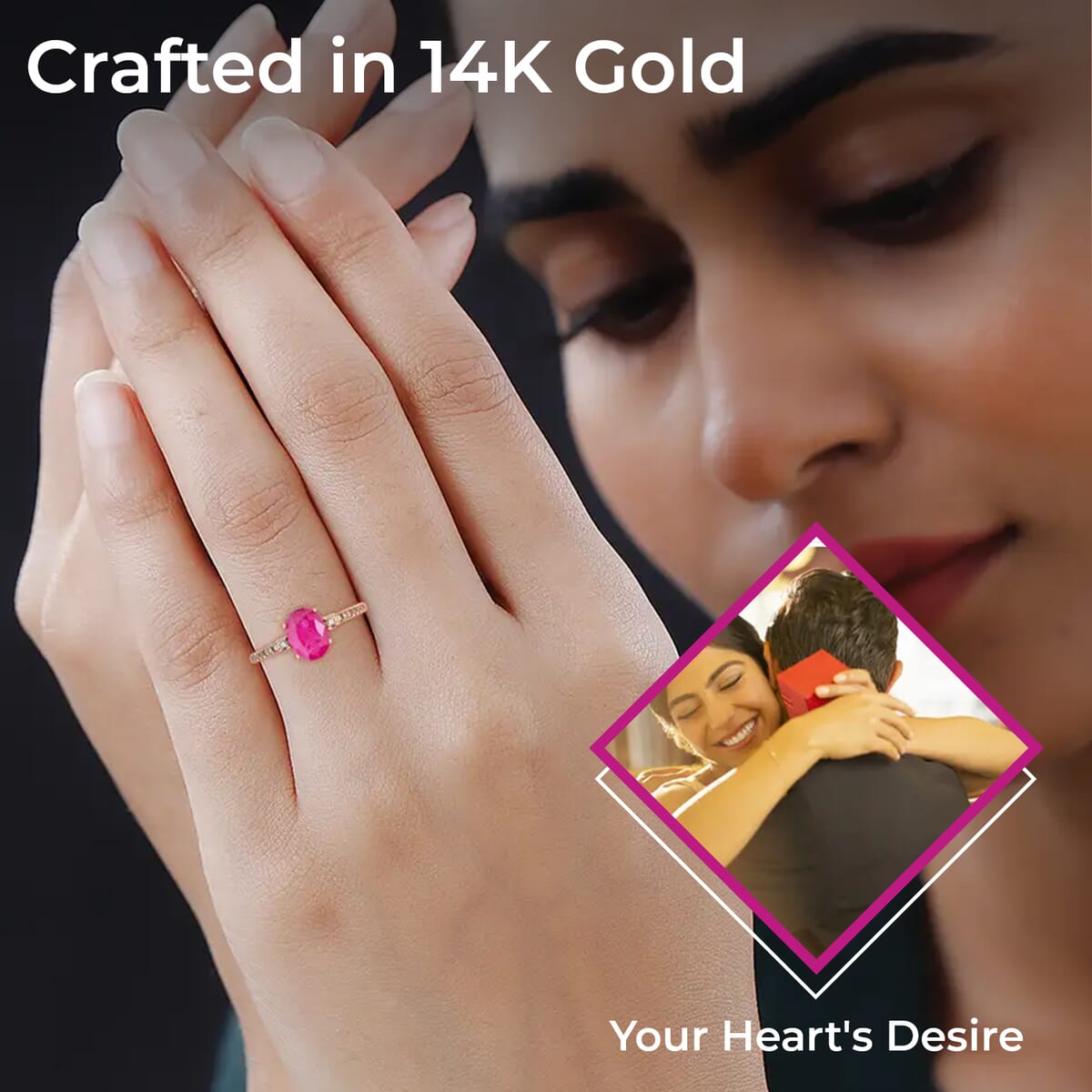 Luxoro AAA Montepuez Ruby Ring | 14K Rose Gold Ring | Diamond Accent Ring | Gold Jewelry 1.60 ctw (Size 7) image number 2