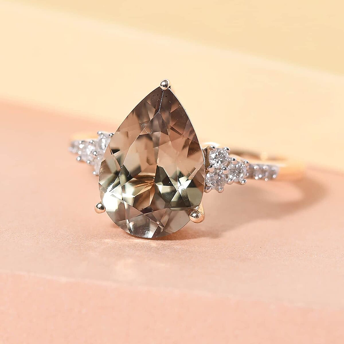 Luxoro 14K Yellow Gold AAA Turkizite and G-H I3 Diamond Ring, Turkizite Jewelry, Collectors Ring, Wedding Anniversary Gift For Her 4.35 ctw image number 1