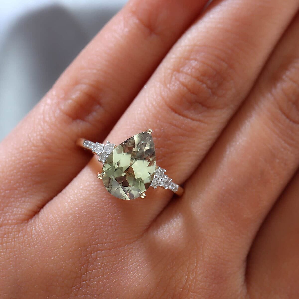 Luxoro 14K Yellow Gold AAA Turkizite and G-H I3 Diamond Ring, Turkizite Jewelry, Collectors Ring, Wedding Anniversary Gift For Her 4.35 ctw image number 2