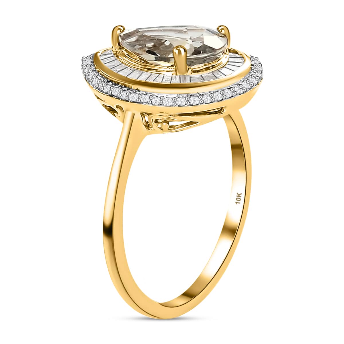Luxoro 10K Yellow Gold AAA Turkizite and Diamond Pear Shape Double Halo Ring (Size 7.5) 2.40 ctw image number 3