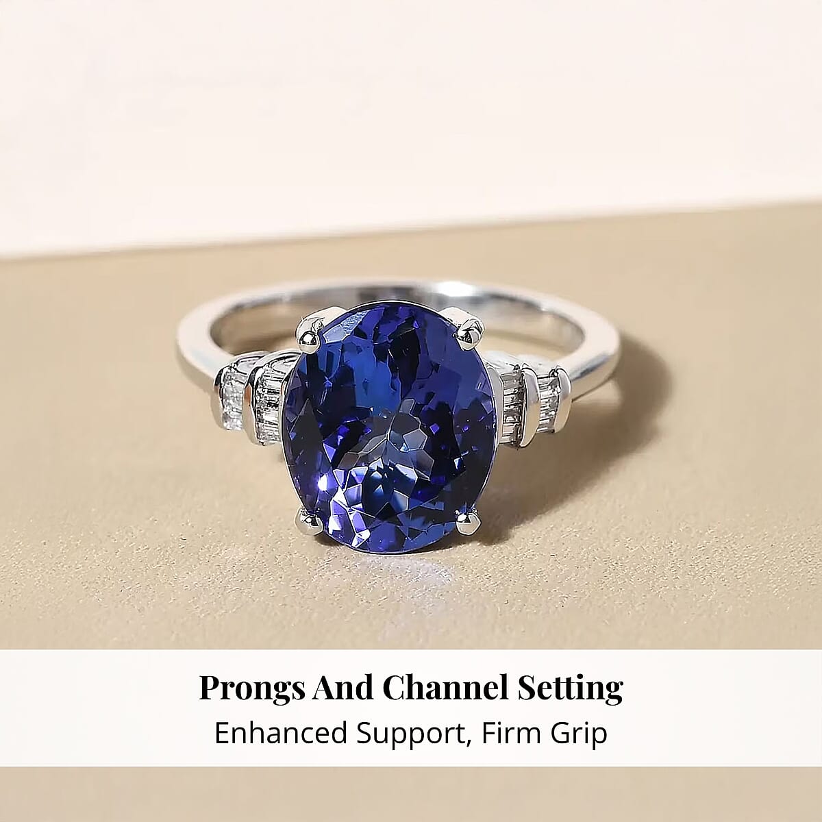 Rhapsody 950 Platinum AAAA Tanzanite and E-F VS Diamond Ring (Size 7.5) 4.85 Grams 4.00 ctw image number 3