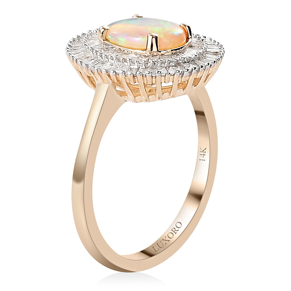 Luxoro 14K Yellow Gold AAA Australian Lightning Ridge Black Opal and G-H I3 Diamond Double Halo Ring (Size 7.5) 1.15 ctw image number 3