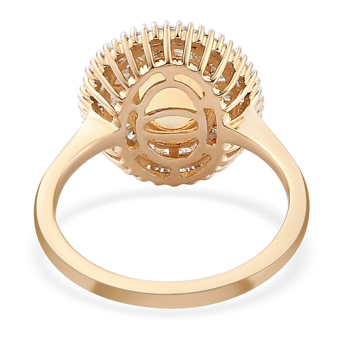 Luxoro 14K Yellow Gold AAA Australian Lightning Ridge Black Opal and G-H I3 Diamond Double Halo Ring (Size 7.5) 1.15 ctw image number 4