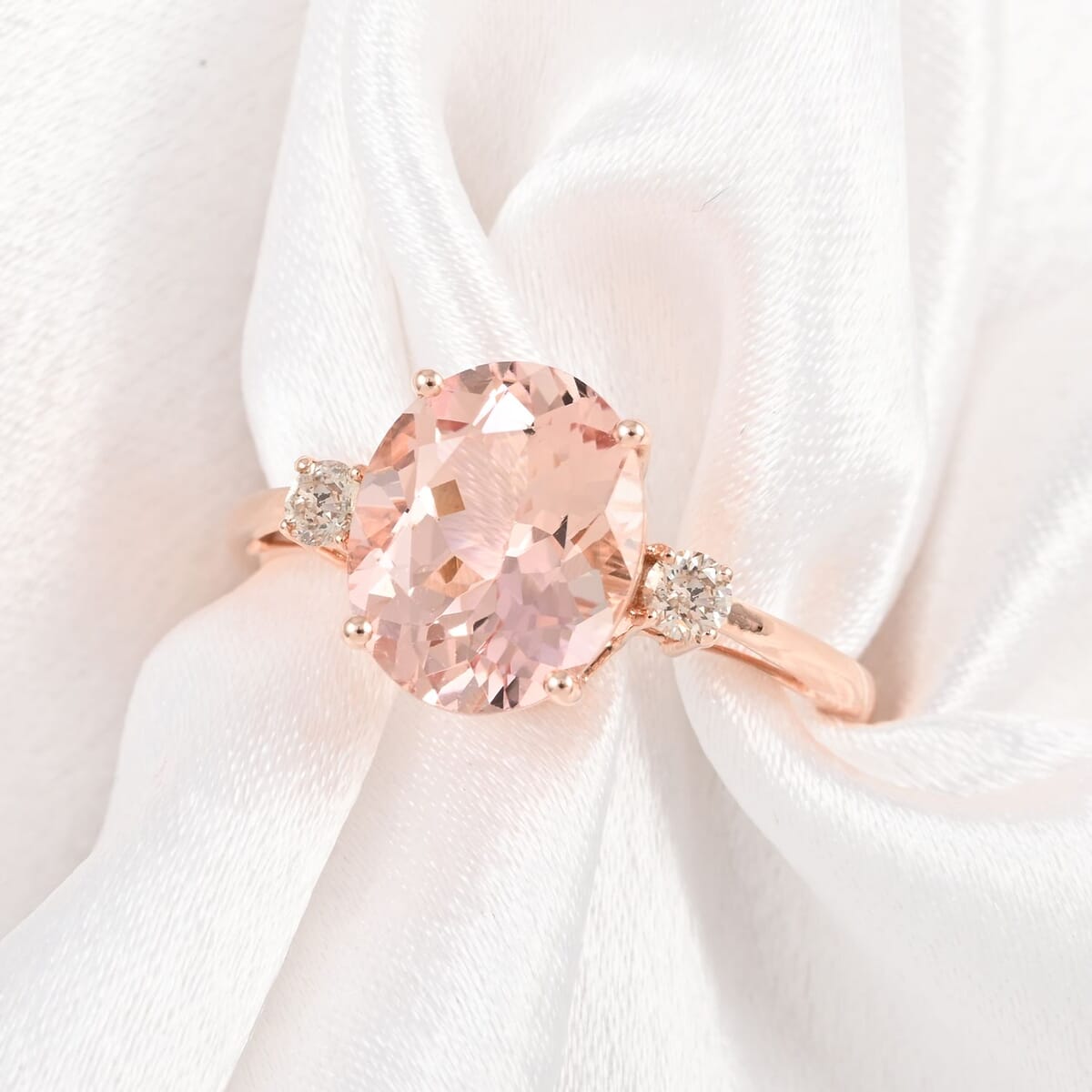 Certified Luxoro 14K Rose Gold AAA Marropino Morganite and G-H I1 Diamond Ring (Size 7.5) 3.55 ctw image number 1