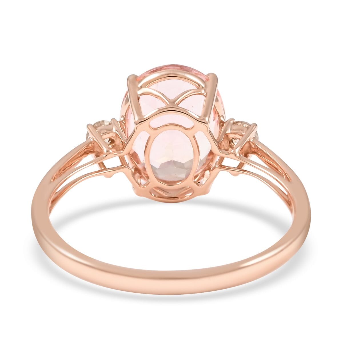 Certified Luxoro 14K Rose Gold AAA Marropino Morganite and G-H I1 Diamond Ring (Size 7.5) 3.55 ctw image number 4