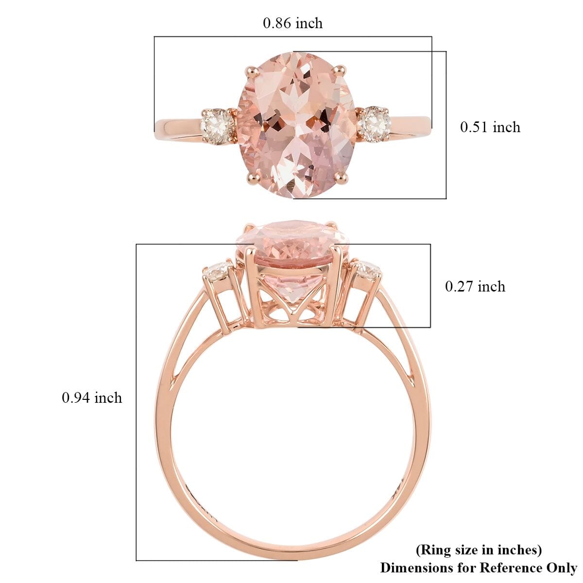 Certified Luxoro 14K Rose Gold AAA Marropino Morganite and G-H I1 Diamond Ring (Size 7.5) 3.55 ctw image number 5
