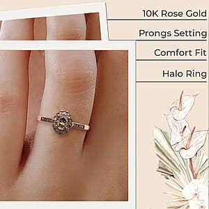 Luxoro Natural Champagne Diamond Ring,10K Rose Gold Ring, Natural Champagne Diamond Oval Shape Ring, Halo Ring, Wedding Ring, Engagement Ring 1.00 ctw