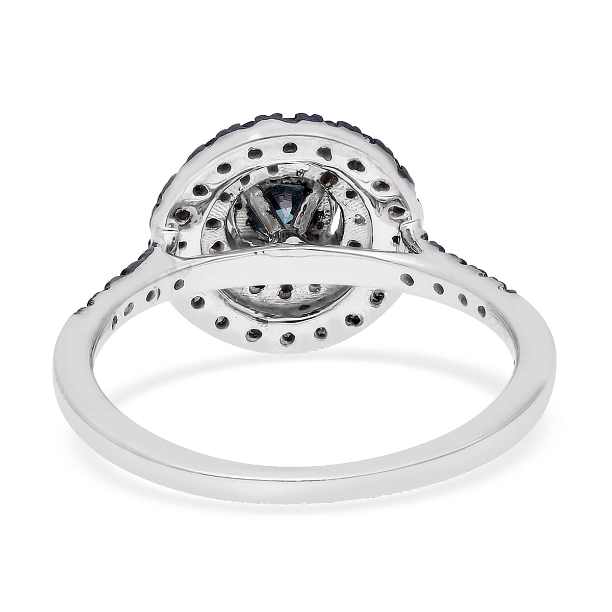 Luxoro 10K White Gold Venice Blue Diamond I1-I2 Double Halo Ring (Size 7.5) 1.00 ctw image number 4