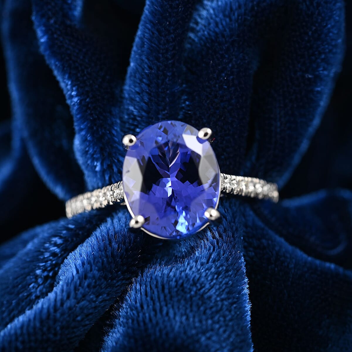 Rhapsody Certified and Appraised AAAA Tanzanite and E-F VS Diamond 4.10 ctw Accent Ring, 950 Platinum Ring, Gifts For Her 6.60 Grams (Size 7.5) image number 1