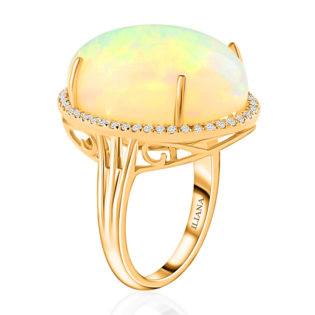 Certified Iliana 18K Yellow Gold AAA Ethiopian Welo Opal and G-H SI Diamond Ring (Size 7.5) 7.85 Grams 12.85 ctw image number 3