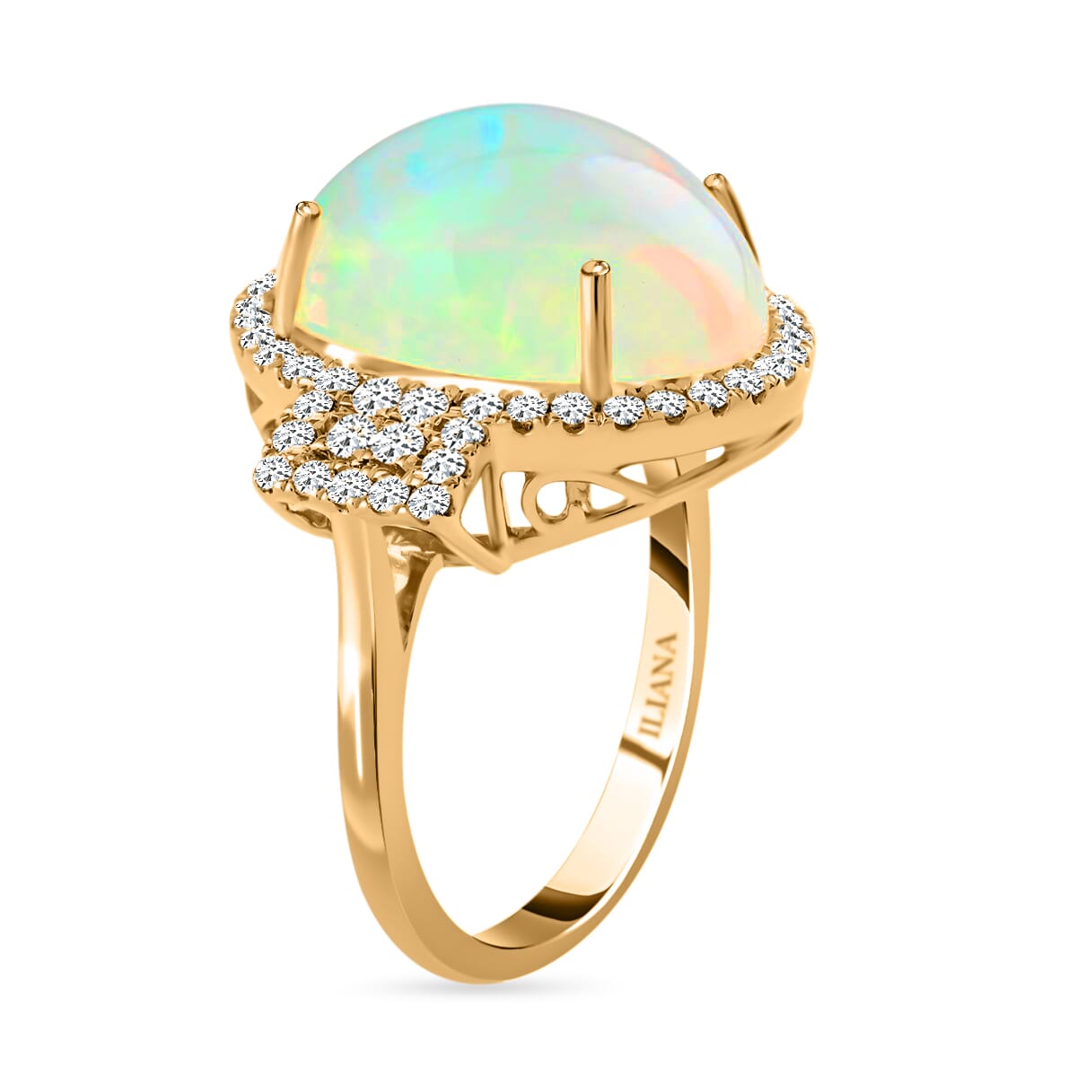 Certified Iliana 18K Yellow Gold AAA Ethiopian Welo Opal and G-H SI Diamond Halo Ring (Size 7.5) 5.60 Grams 7.40 ctw image number 3