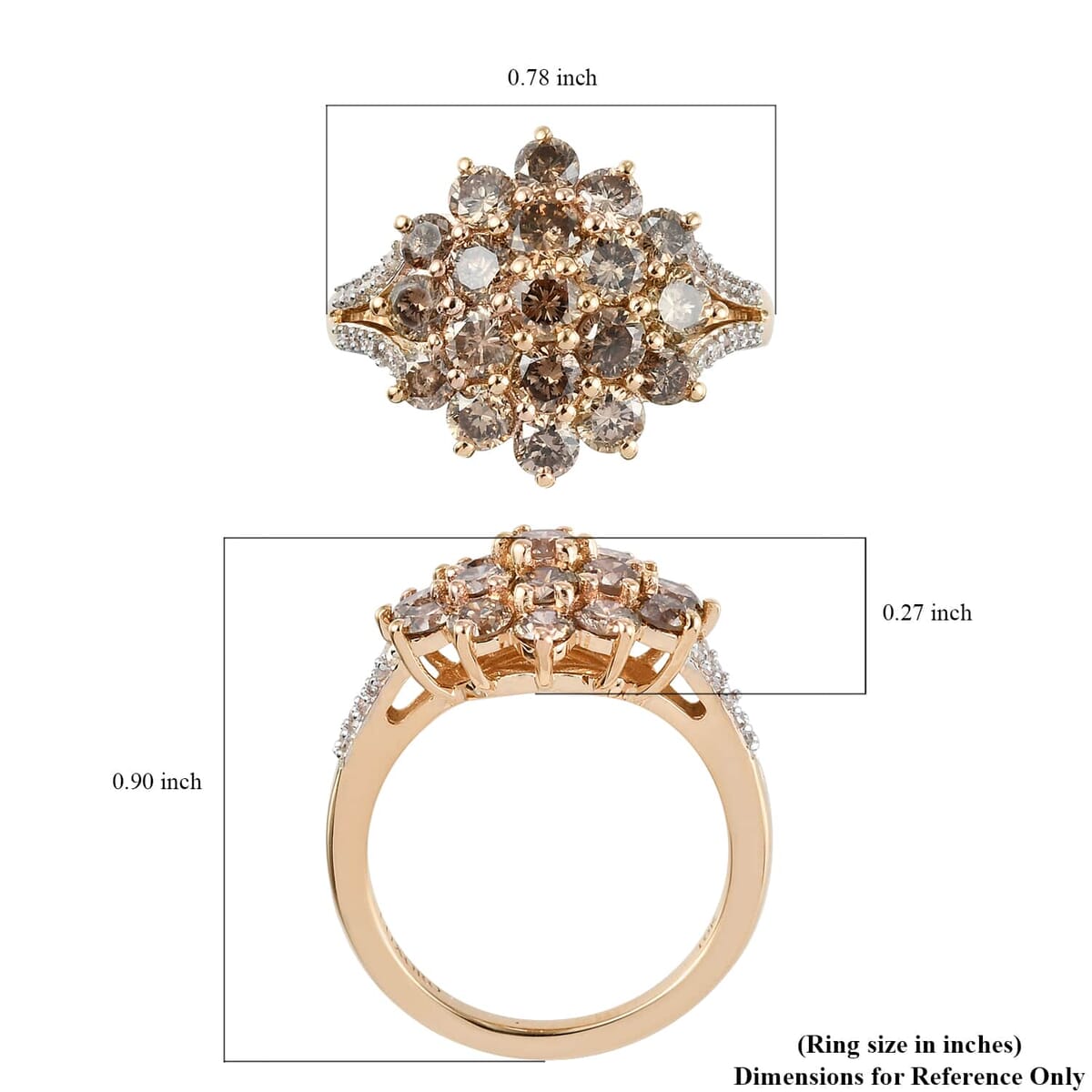 Luxoro 10K Yellow Gold Natural Champagne and White Diamond Floral Ring (Size 8.5) 2.00 ctw image number 5