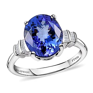 Rhapsody 950 Platinum AAAA Tanzanite and E-F VS Diamond Ring (Size 8.5) 4.85 Grams 4.00 ctw